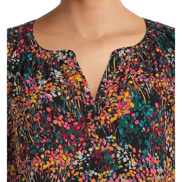 The Pioneer Woman Black and Floral Peasant Top Small - Picture 3 of 12